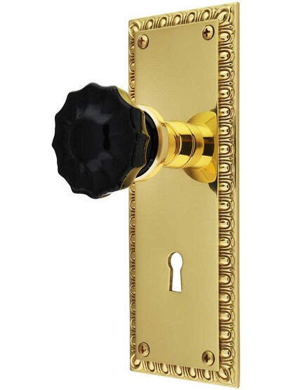 Ovolo Door Set with Colored Fluted Crystal Glass Knobs and Keyhole.